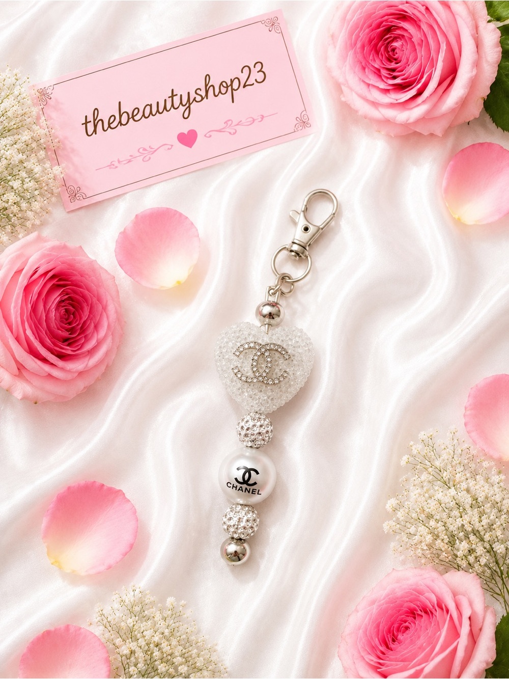 Handmade C C Heart Bling Boujee Bag Charm